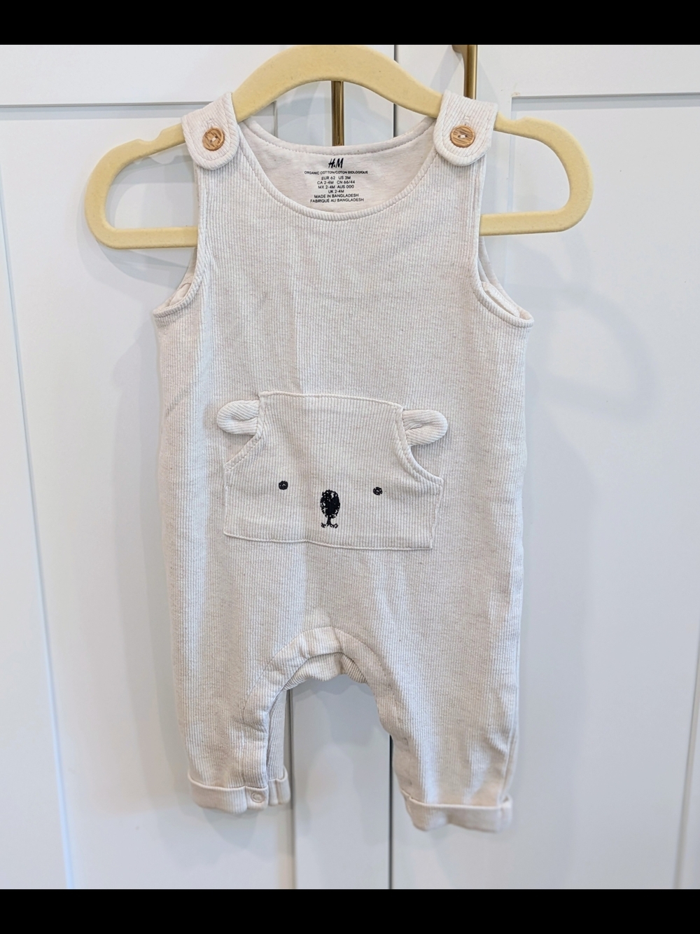 H&M Neutral Baby Romper with Bear Pocket